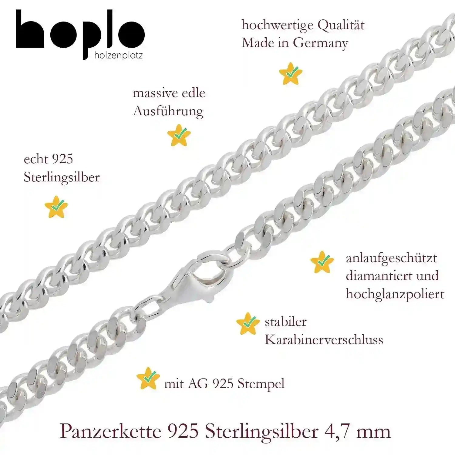 Silberkette Panzerkette Halskette Breite 4,7 mm echt massiv 925 Silber - Firma Holzenplotz - Silberketten-Goldketten.de 