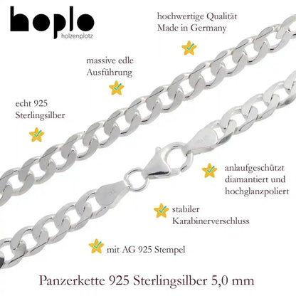 Silberkette Panzerkette Halskette Breite 5,0 mm echt massiv 925 Silber - Firma Holzenplotz - Silberketten-Goldketten.de 