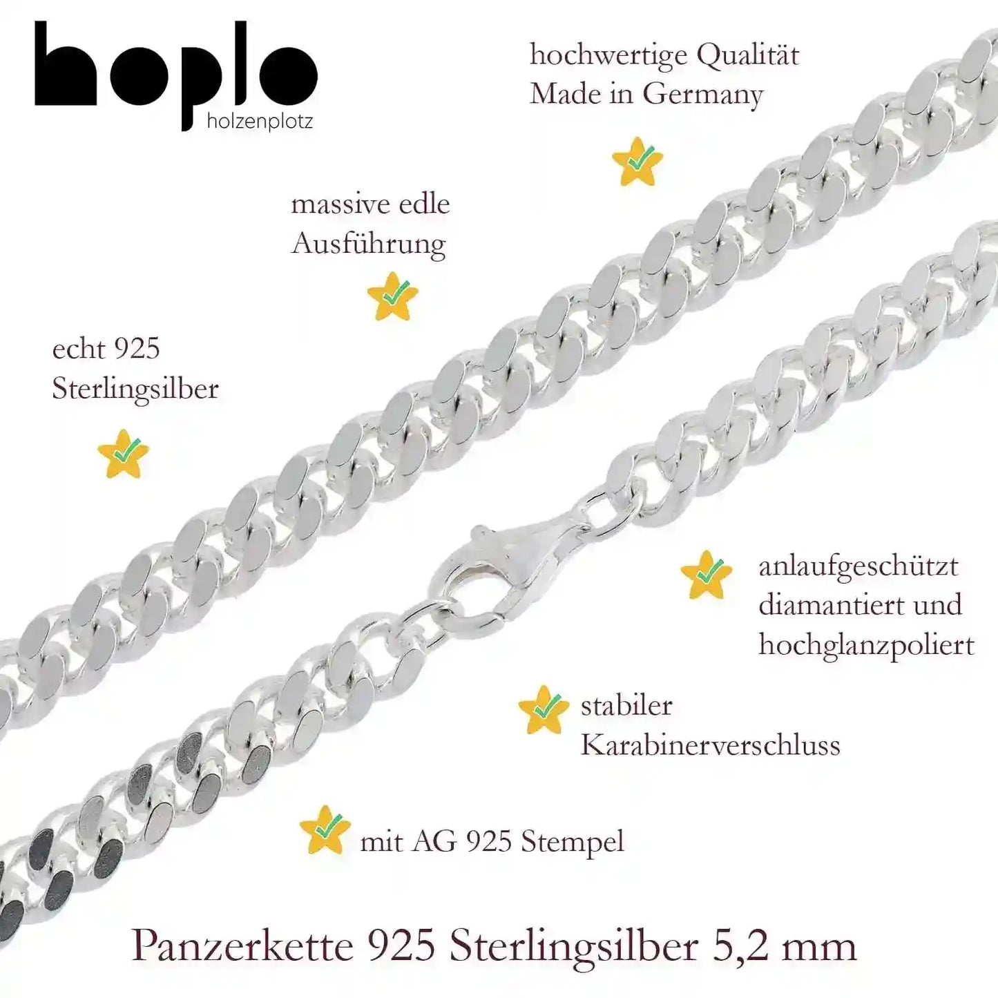 Silberkette Panzerkette Halskette Breite 5,2 mm echt massiv 925 Silber - Firma Holzenplotz - Silberketten-Goldketten.de 