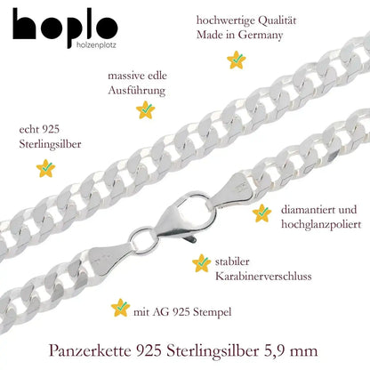 Silberkette Panzerkette Halskette Breite 5,9 mm echt massiv 925 Silber