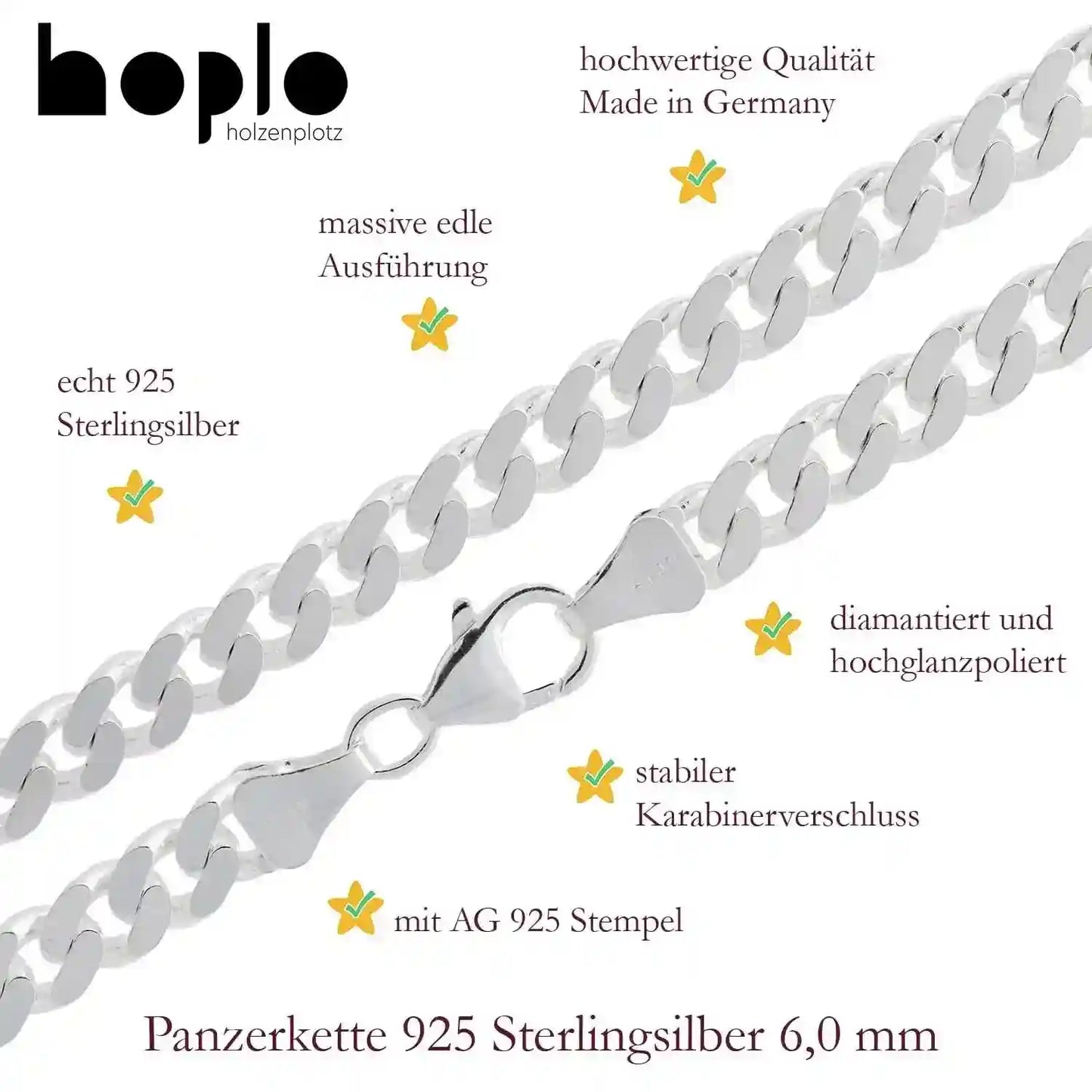 Silberkette Panzerkette Halskette Breite 6,0 mm echt massiv 925 Silber - Firma Holzenplotz - Silberketten-Goldketten.de 