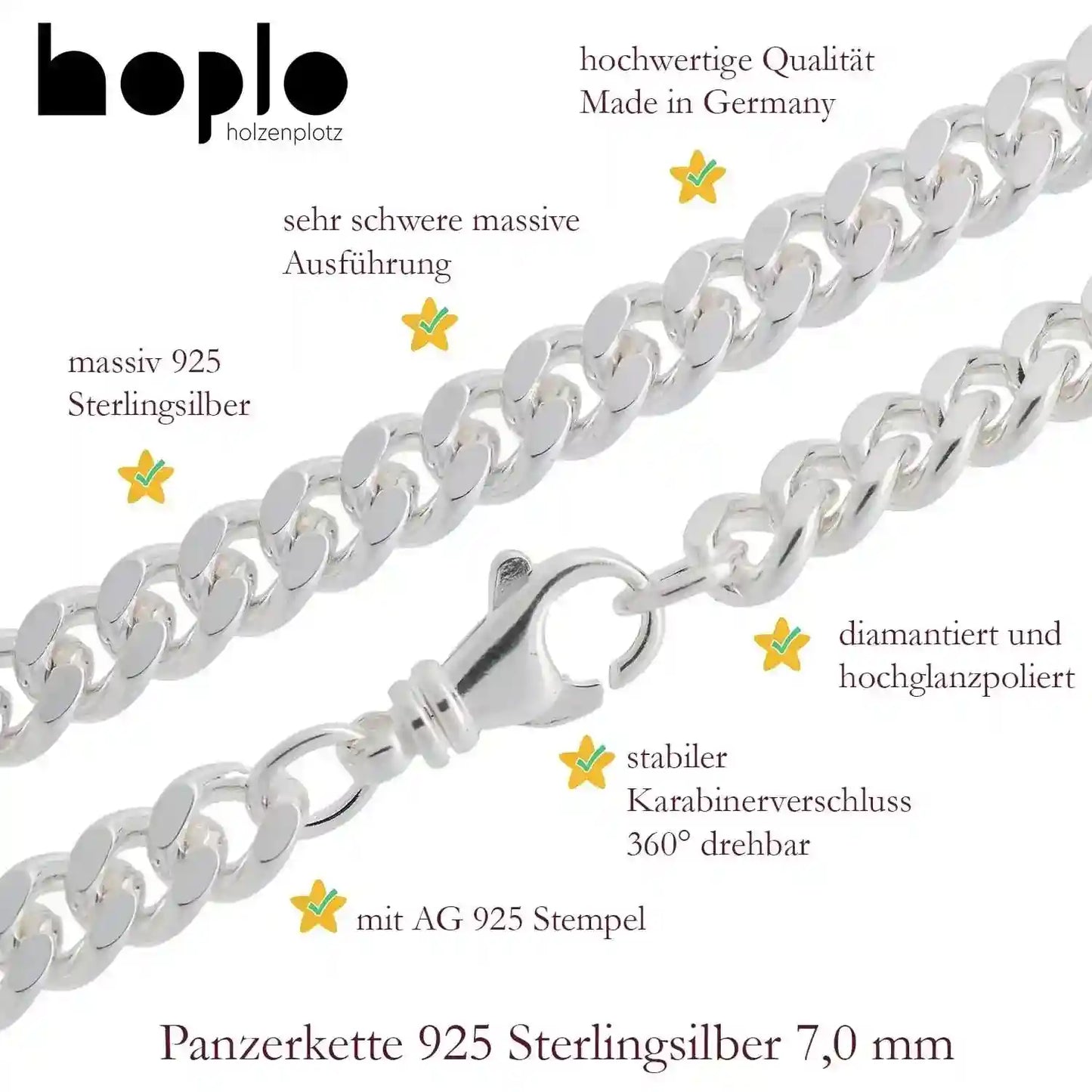 Silberkette Panzerkette Halskette Breite 7,0 mm echt massiv 925 Silber - Firma Holzenplotz - Silberketten-Goldketten.de 