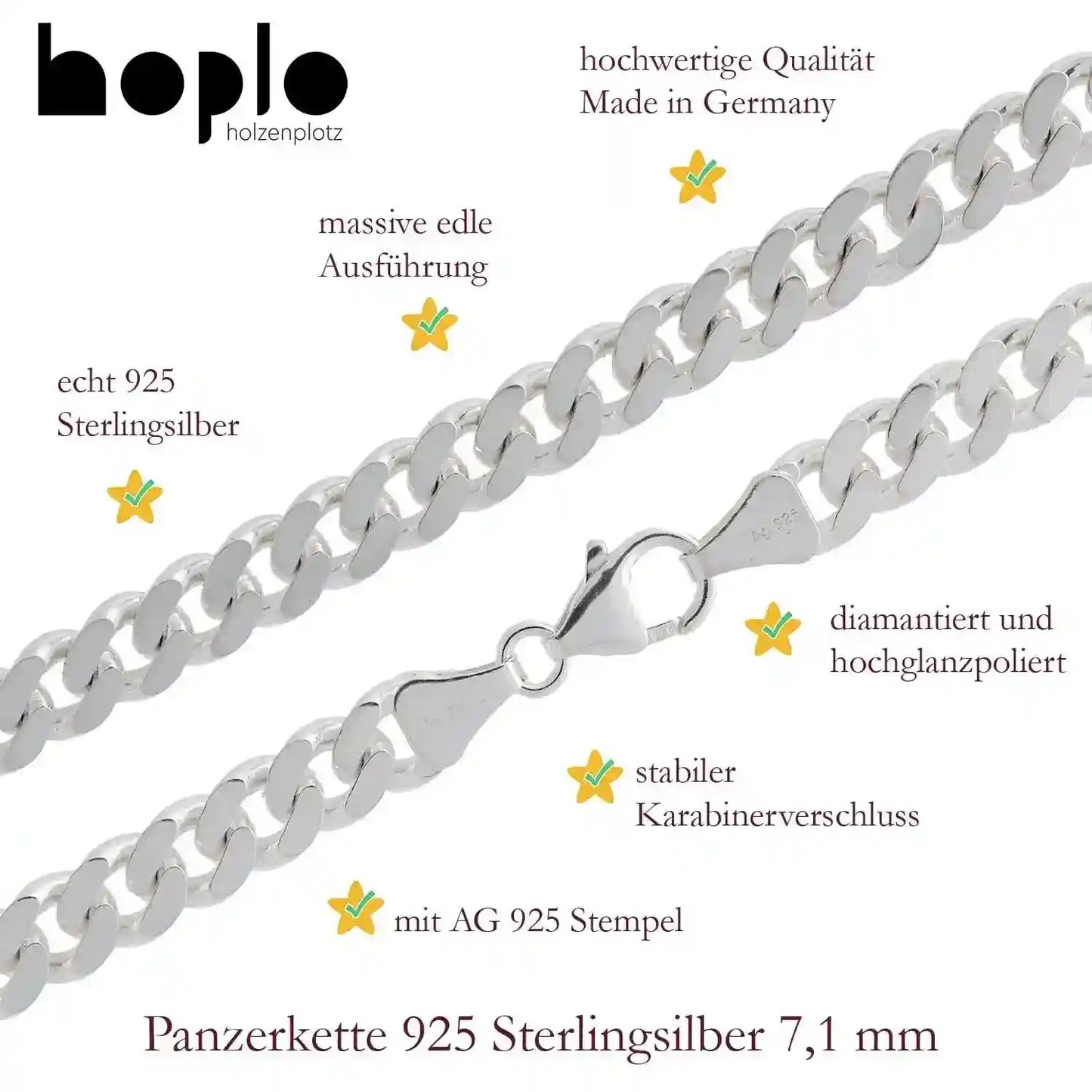 Silberkette Panzerkette Halskette Breite 7,1 mm echt massiv 925 Silber - Firma Holzenplotz - Silberketten-Goldketten.de 