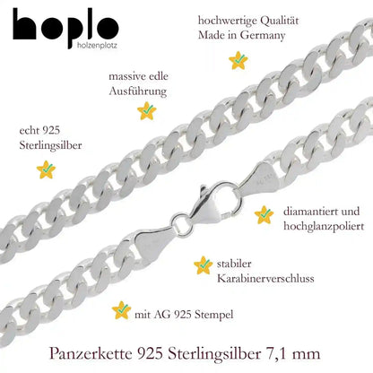 Silberkette Panzerkette Halskette Breite 7,1 mm echt massiv 925 Silber - Firma Holzenplotz - Silberketten-Goldketten.de 