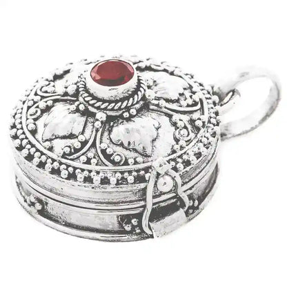 Silbermedaillon rund mit Granat  Anhänger 925er Silber 27x21mm