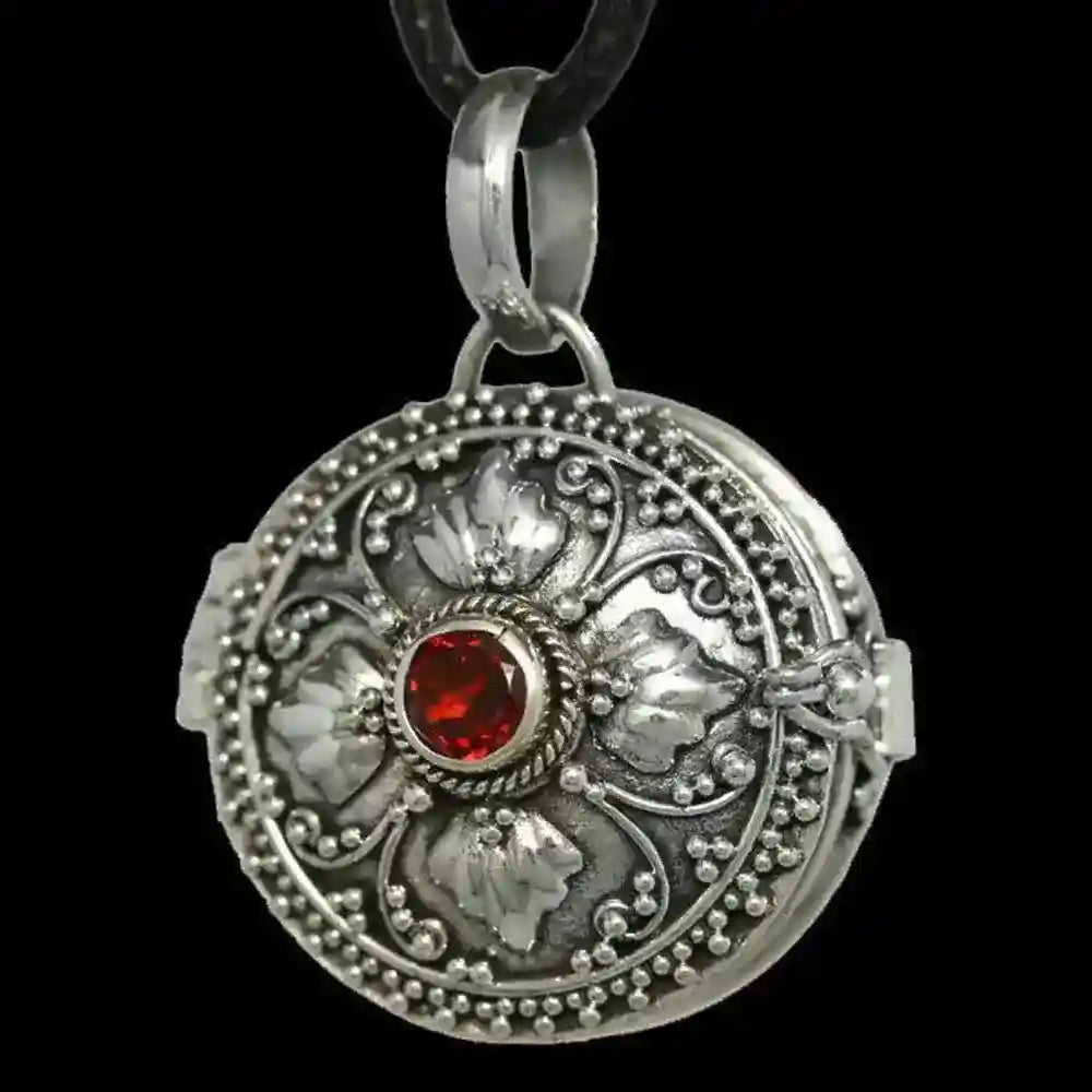 Silbermedaillon rund mit Granat  Anhänger 925er Silber 27x21mm