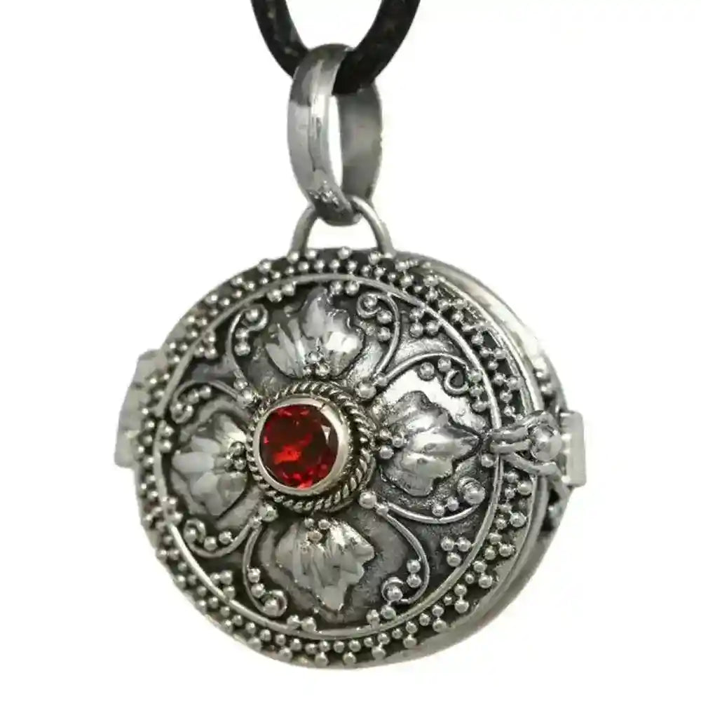 Silbermedaillon rund mit Granat  Anhänger 925er Silber 27x21mm