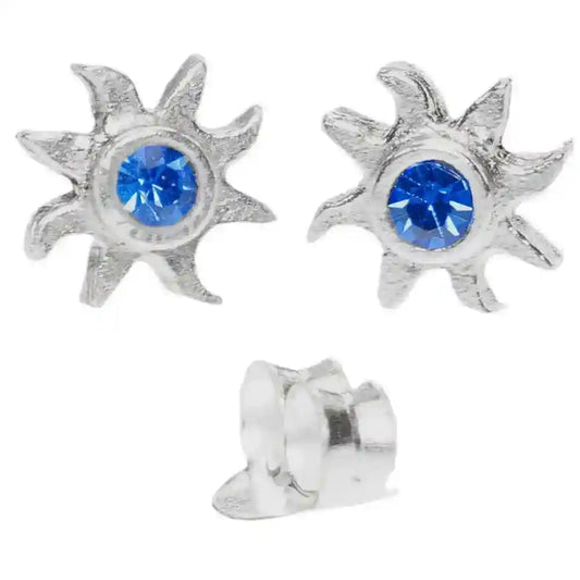 Silberohrstecker Sonne mit blauem Stein Schmuck 925er Silber - Firma Holzenplotz - Silberketten-Goldketten.de 