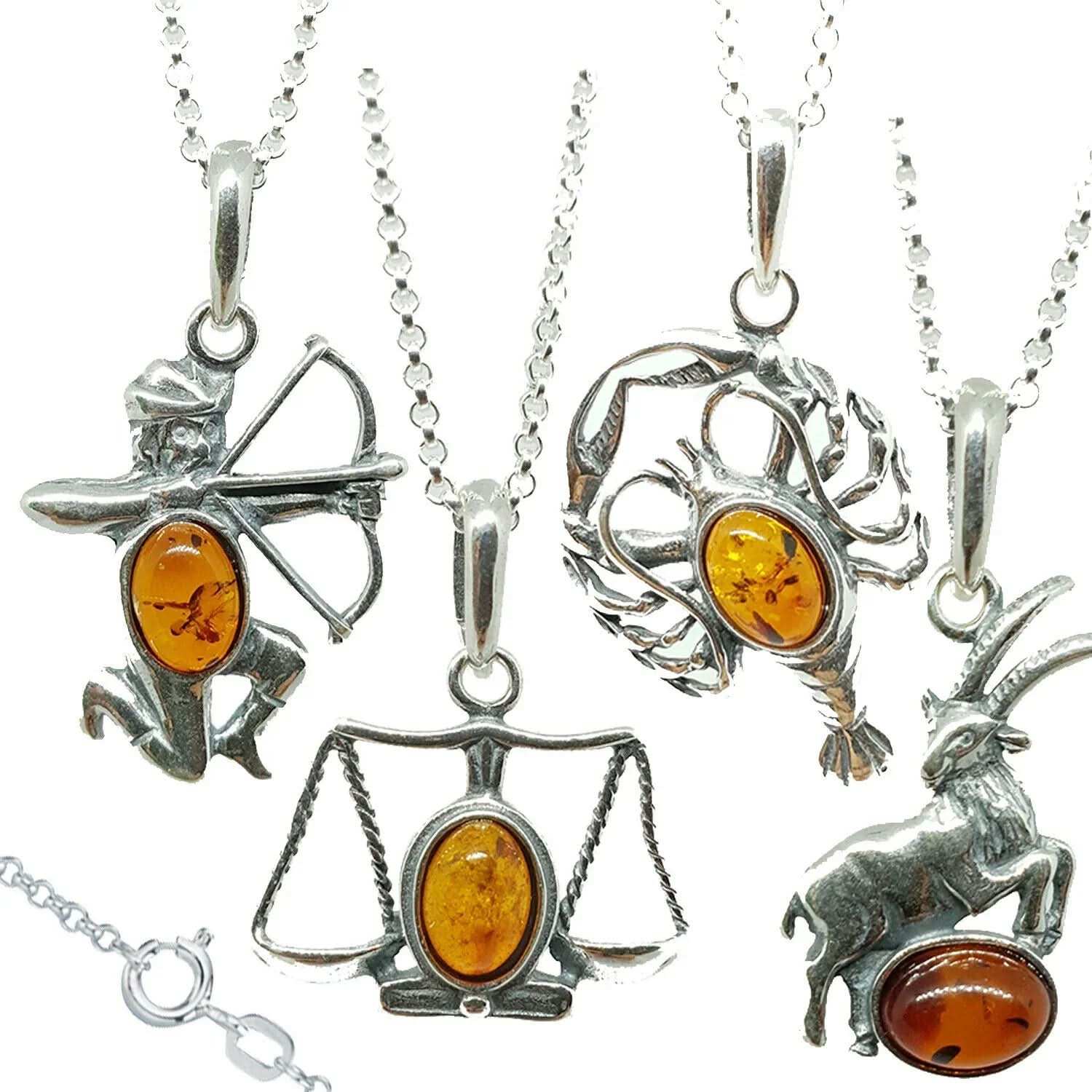 Sternzeichen Anhänger mit Ankerkette 925er Silber Bernstein Schmuck - Firma Holzenplotz - Silberketten - Goldketten.de