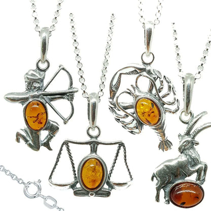 Sternzeichen Anhänger mit Ankerkette 925er Silber Bernstein Schmuck - Firma Holzenplotz - Silberketten - Goldketten.de