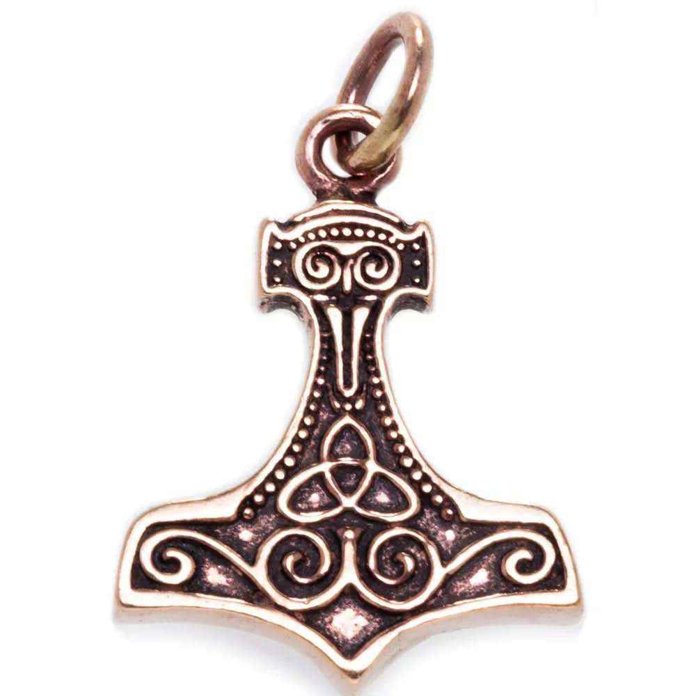 Thor mit Doppelspiralen Bronze Anhänger Schmuck - Thorhammer - 29x19mm