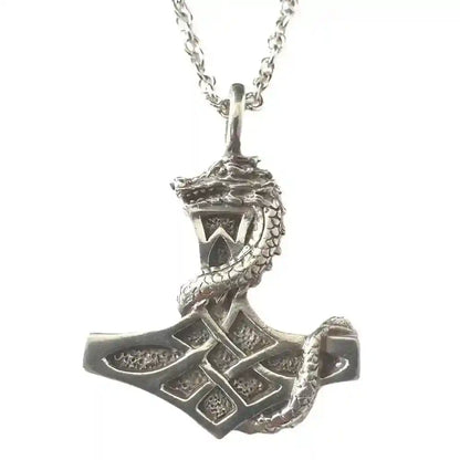 Thorhammer Drache Schmuck Anhänger Hartzinn mit Kette 45x 34 mm
