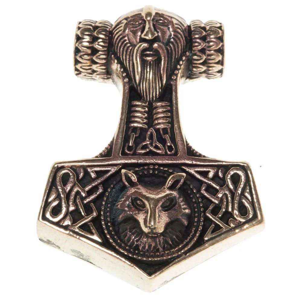 Thorhammer mit Odins Kopf Bronze Anhänger Schmuck - Thorhammer - 43x31mm