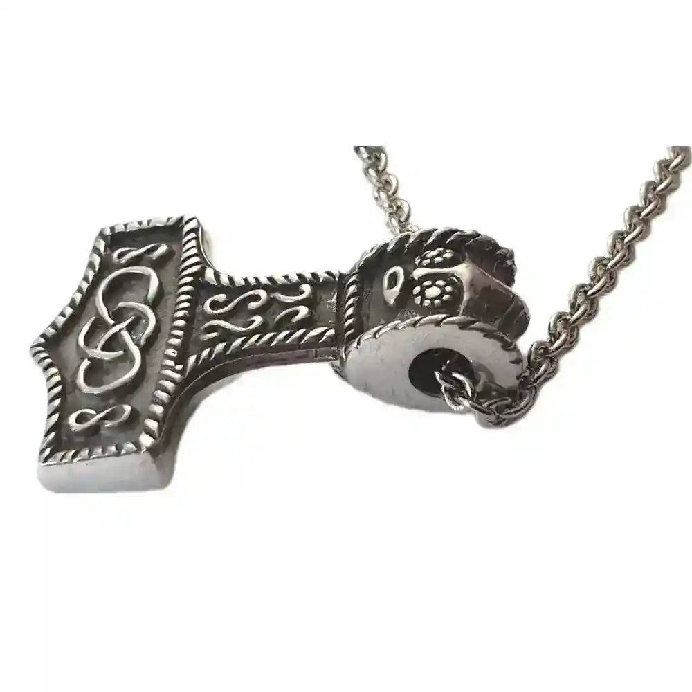 Thorhammer Schmuck Anhänger Hartzinn mit Kette 40x 27 mm