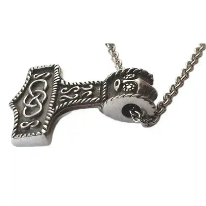 Thorhammer Schmuck Anhänger Hartzinn mit Kette 40x 27 mm