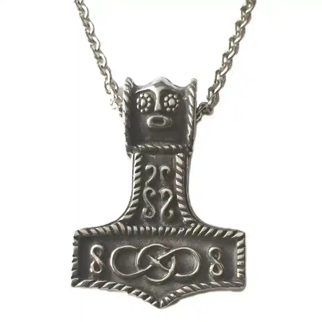 Thorhammer Schmuck Anhänger Hartzinn mit Kette 40x 27 mm