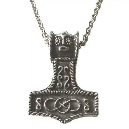 Thorhammer Schmuck Anhänger Hartzinn mit Kette 40x 27 mm