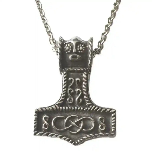 Thorhammer Schmuck Anhänger Hartzinn mit Kette 40x 27 mm