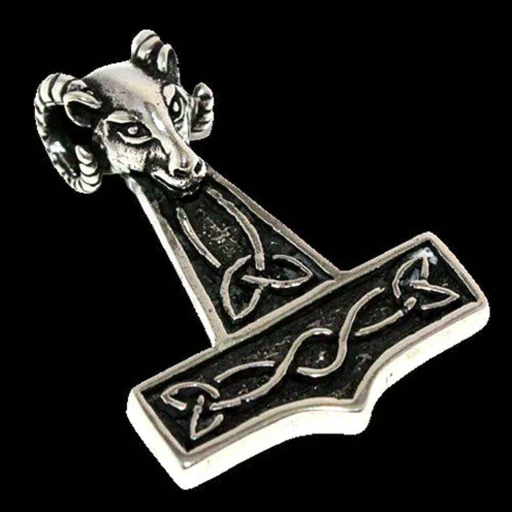 Thorhammer Widderkopf Schmuck Anhänger 925er Silber Thorhammer 47x34mm