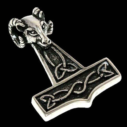 Thorhammer Widderkopf Schmuck Anhänger 925er Silber Thorhammer 47x34mm