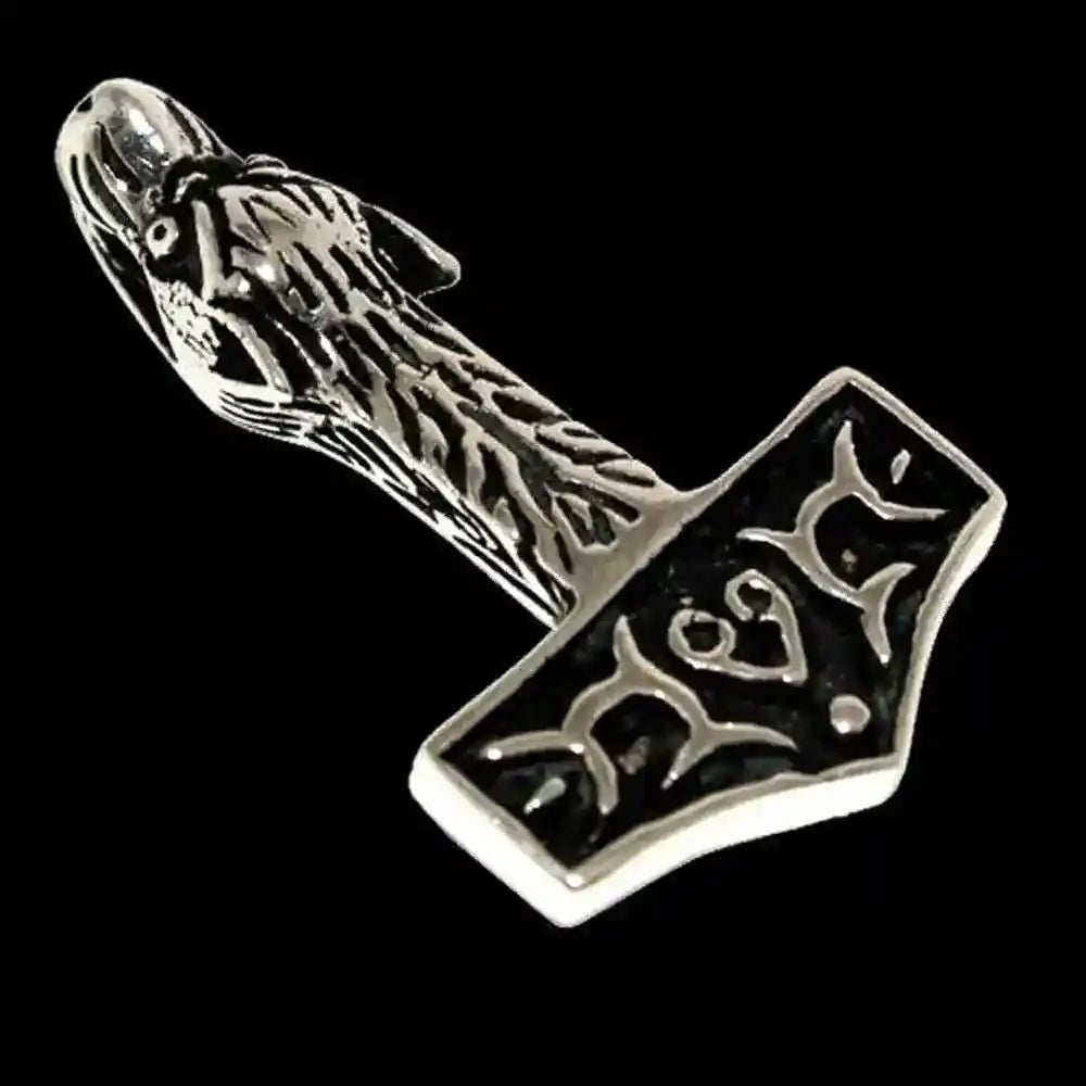 Thors Hammer - Wolfshammer Anhänger 925er Silber - Thorhammer - 37x23mm