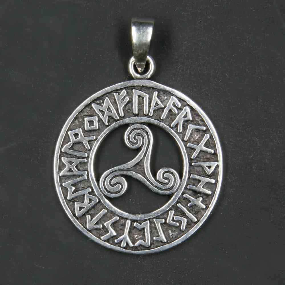 Triskel mit Runen Anhänger 925er Silber - 25 mm keltisch Wikinger - Firma Holzenplotz - Silberketten - Goldketten.de