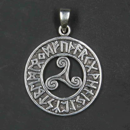 Triskel mit Runen Anhänger 925er Silber - 25 mm keltisch Wikinger - Firma Holzenplotz - Silberketten - Goldketten.de