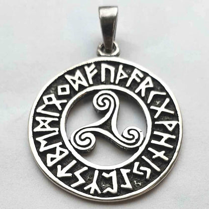 Triskel mit Runen Anhänger 925er Silber - 25 mm keltisch Wikinger - Firma Holzenplotz - Silberketten - Goldketten.de