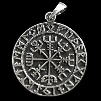 VEGVISIR Medaillon Silberanhänger Wikinger Viking Kompass Rune Anhänger 925er Silber