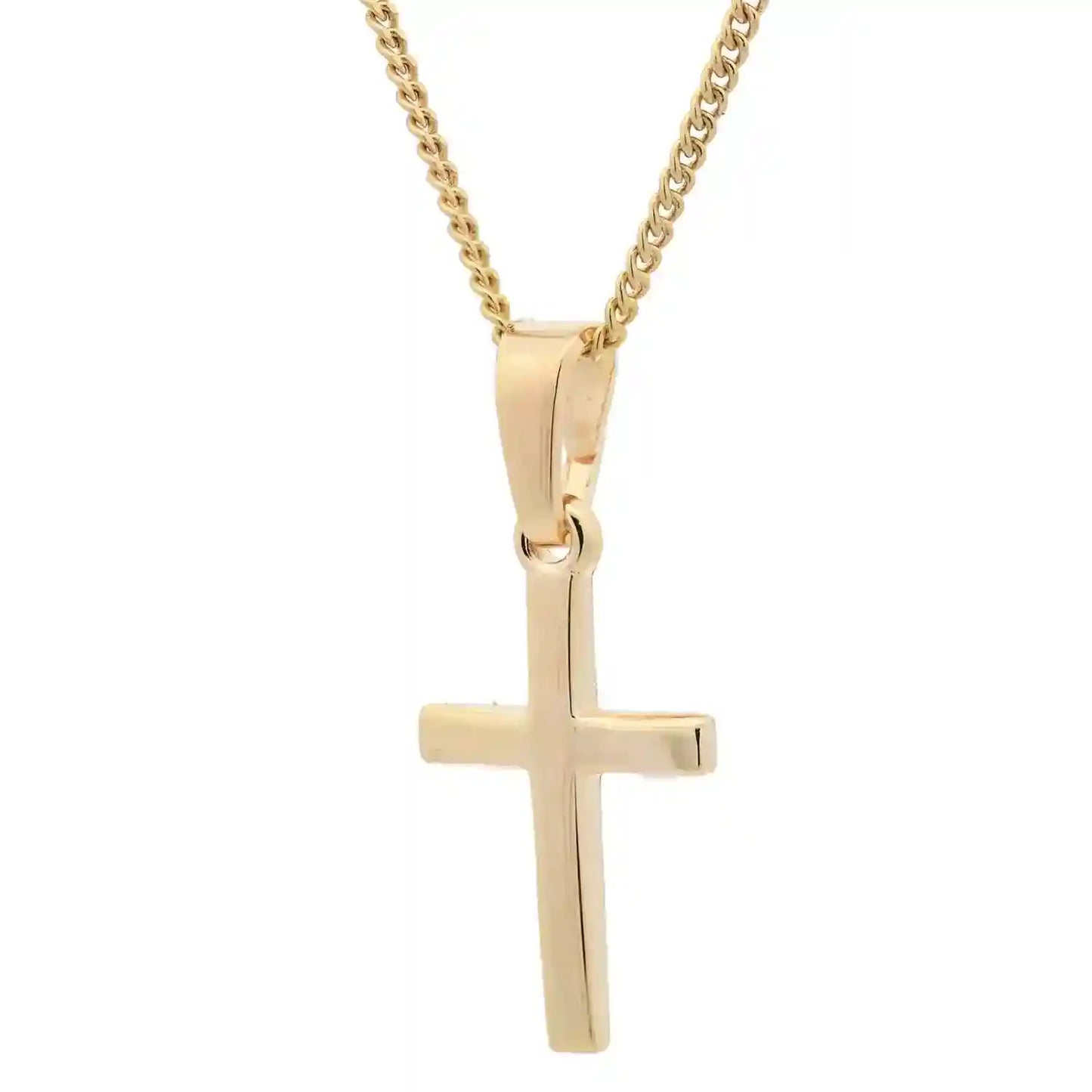 Vergoldete Halskette Kreuz glänzend mit Kette 925 Silber vergoldet