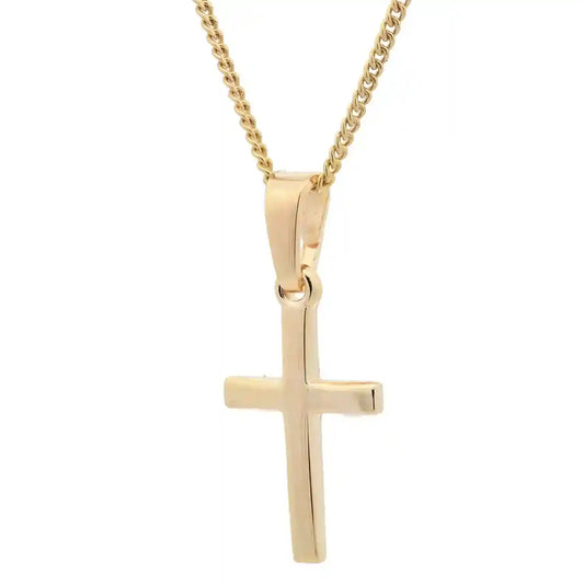 Vergoldete Halskette Kreuz glänzend mit Kette 925 Silber vergoldet - Firma Holzenplotz - Silberketten-Goldketten.de 