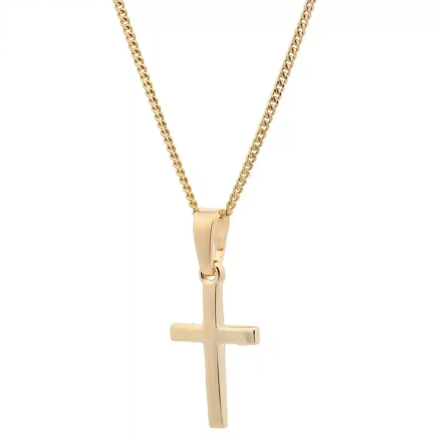 Vergoldete Halskette Kreuz glänzend mit Kette 925 Silber vergoldet