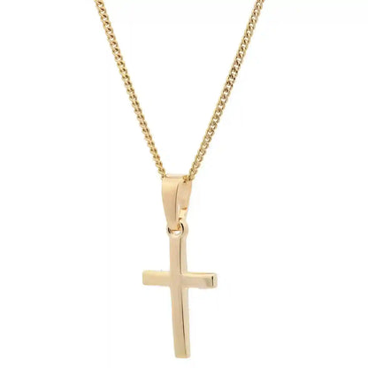 Vergoldete Halskette Kreuz glänzend mit Kette 925 Silber vergoldet