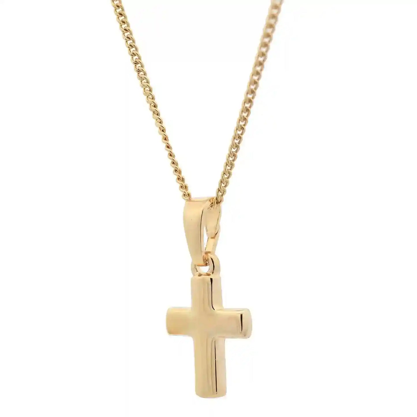 Vergoldete Halskette Kreuz glänzend mit Kette 925 Silber vergoldet
