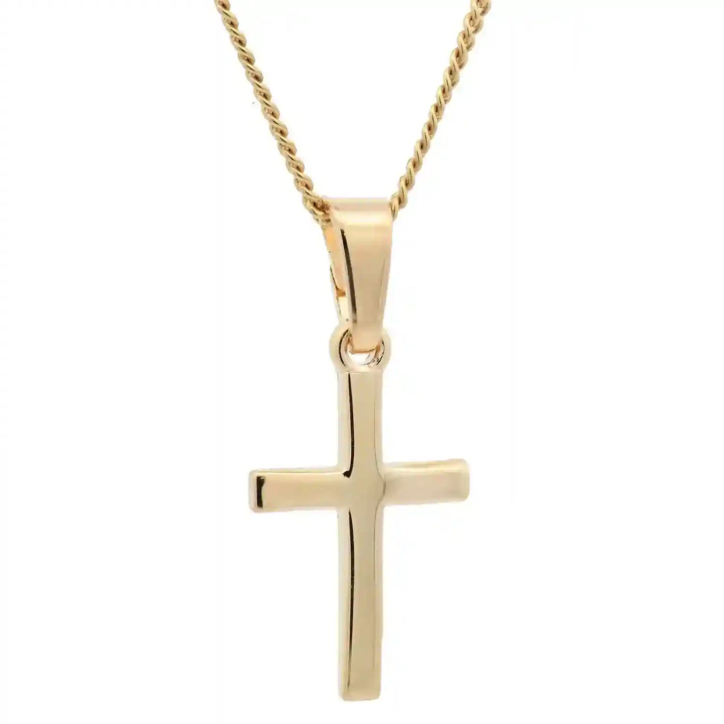 Vergoldete Halskette Kreuz glänzend mit Kette 925 Silber vergoldet