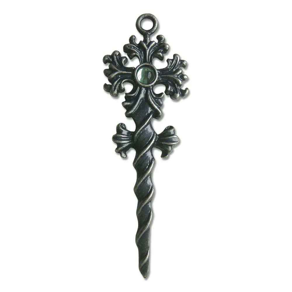 Waldhexen Zauberstab Anhänger Elfen Feen  Greenwood mythisch + Halsband 60x20mm