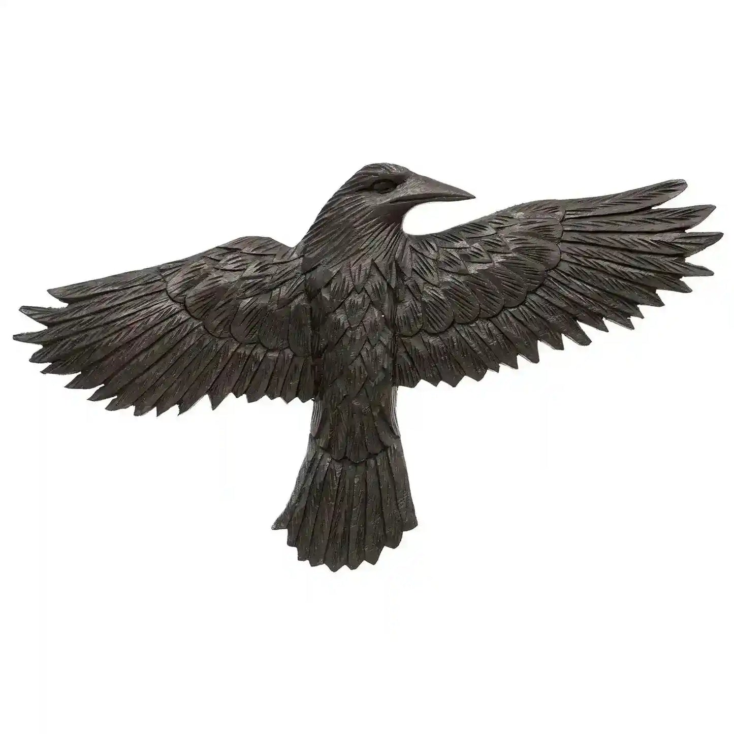 Wandbild Wand Deko Rabe Hugin schwarz gross Holz rechts Handarbeit geschnitzt