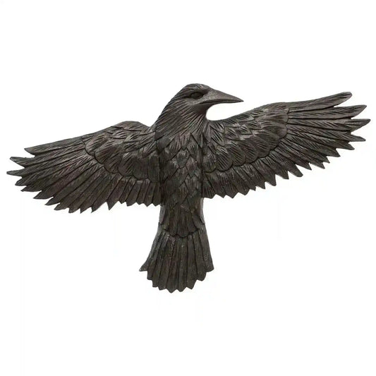 Wandbild Wand Deko Rabe Hugin schwarz gross Holz rechts Handarbeit geschnitzt