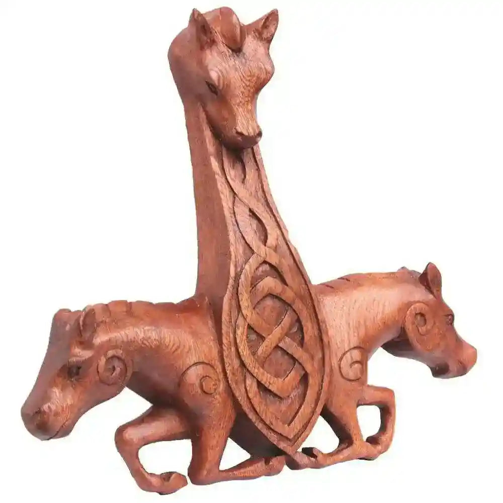 Wandbild Wandschmuck Thorhammer mit Pferden aus Holz keltische Knoten Wandrelief