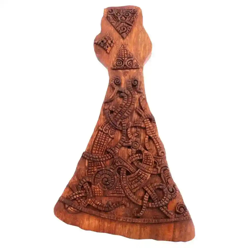 Wandbild Wikinger Axt aus Holz Waffe Beil geschnitztes Ornament Holzbild