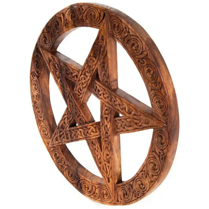 Wandschmuck Deko Pentagramm keltischer Knoten 40 cm Holz geschnitztes Ornament