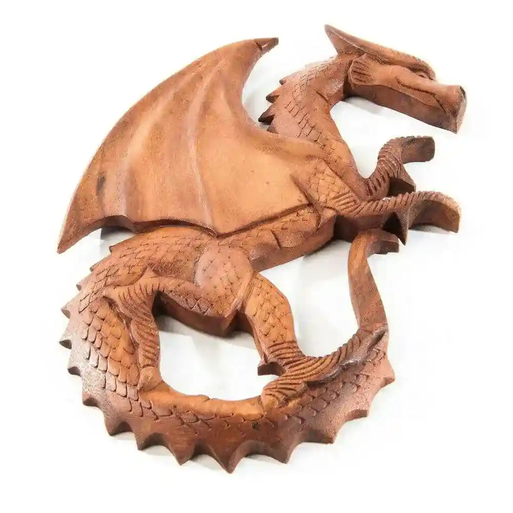 Wandschmuck Drache nach rechts schauend Holz geschnitztes Ornament Hol - Firma Holzenplotz - Silberketten-Goldketten.de 