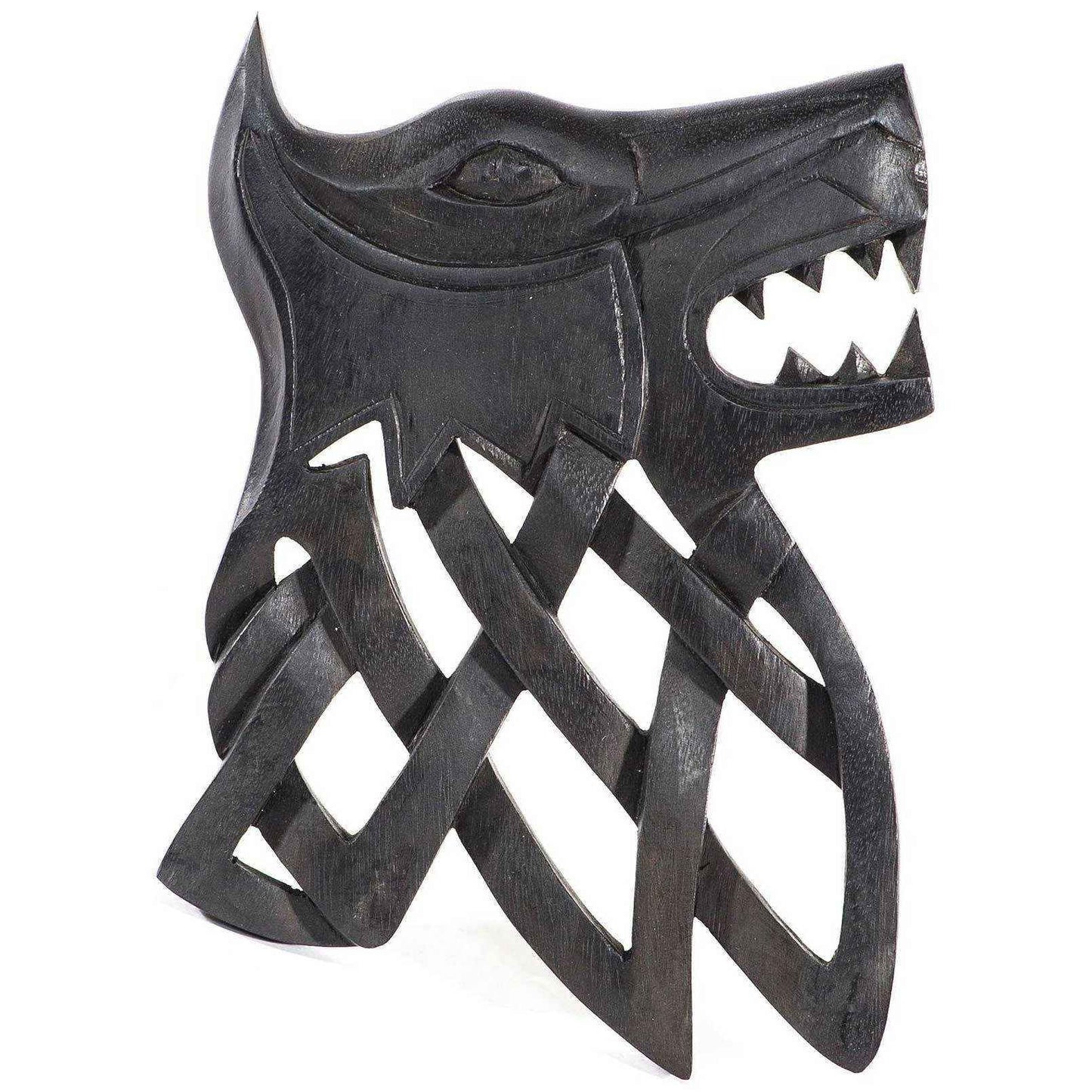 Wandschmuck Fenris Wolf schwarz Wikinger Viking Mythologie geschnitztes Ornament