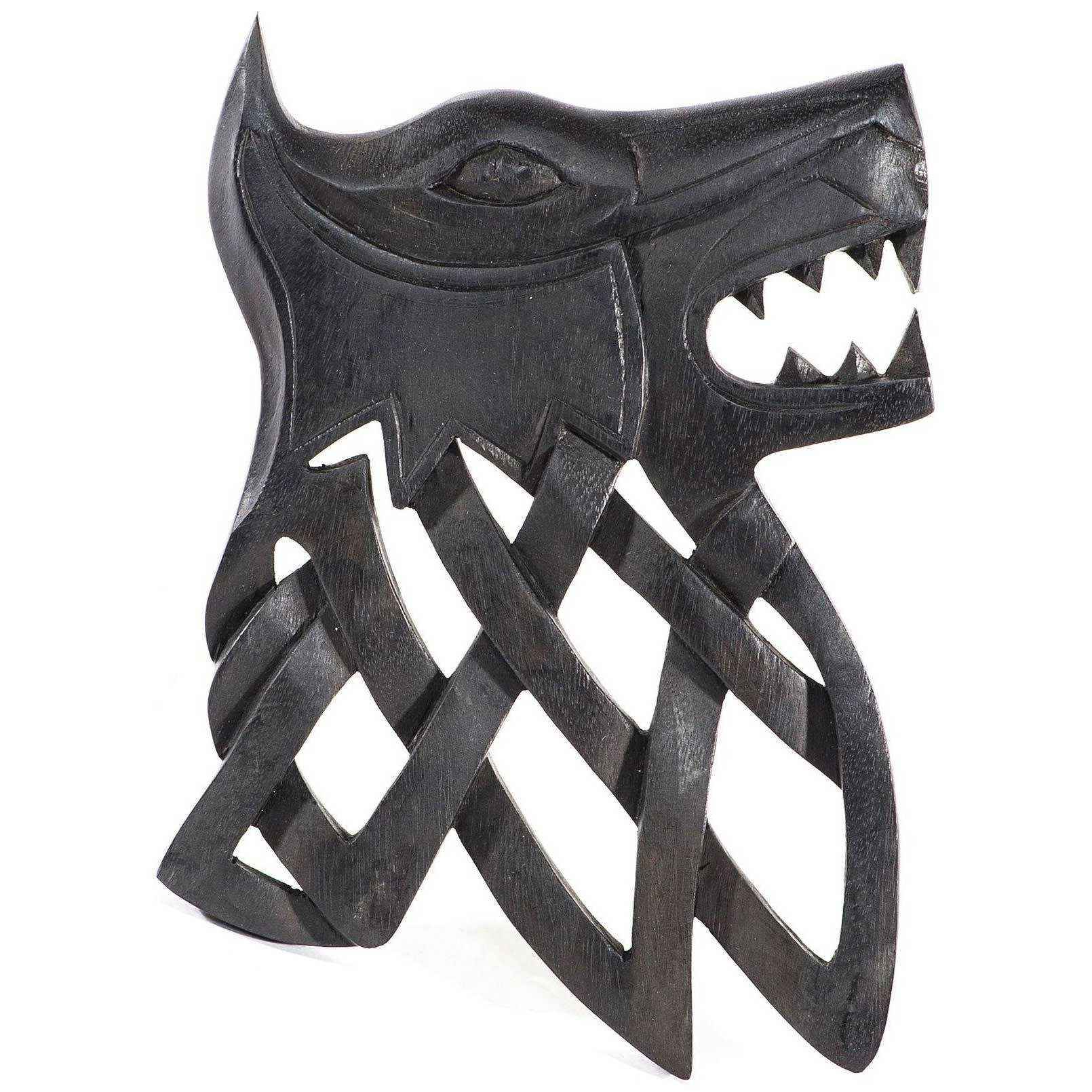 Wandschmuck Fenris Wolf schwarz Wikinger Viking Mythologie geschnitztes Ornament