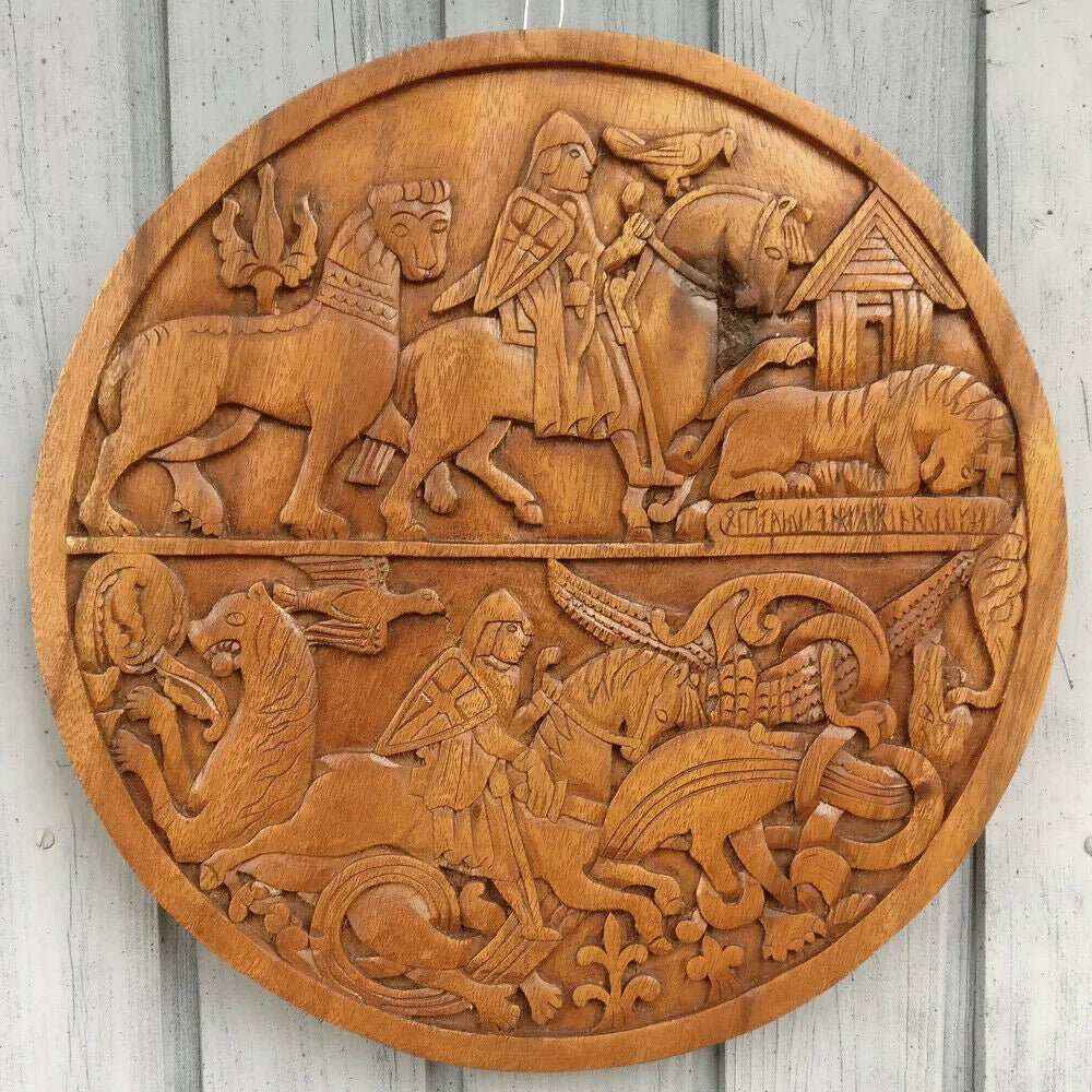 Wandschmuck Ritter Fabelwesen 30 cm Ritterszene Mystic Pferd Wandbild Deko Holz