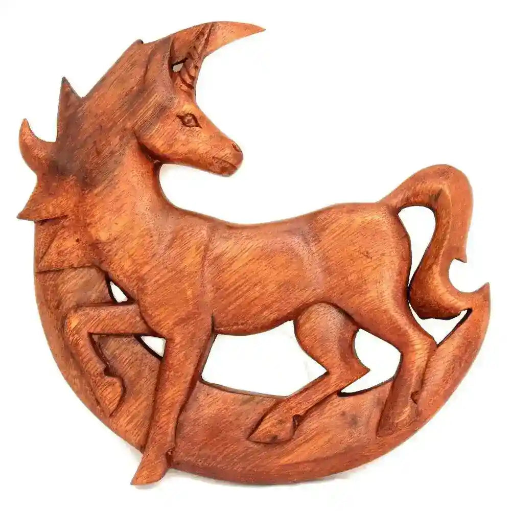 Wandschmuck Wandbild Das letzte Einhorn aus Holz Mond geschnitztes Ornament