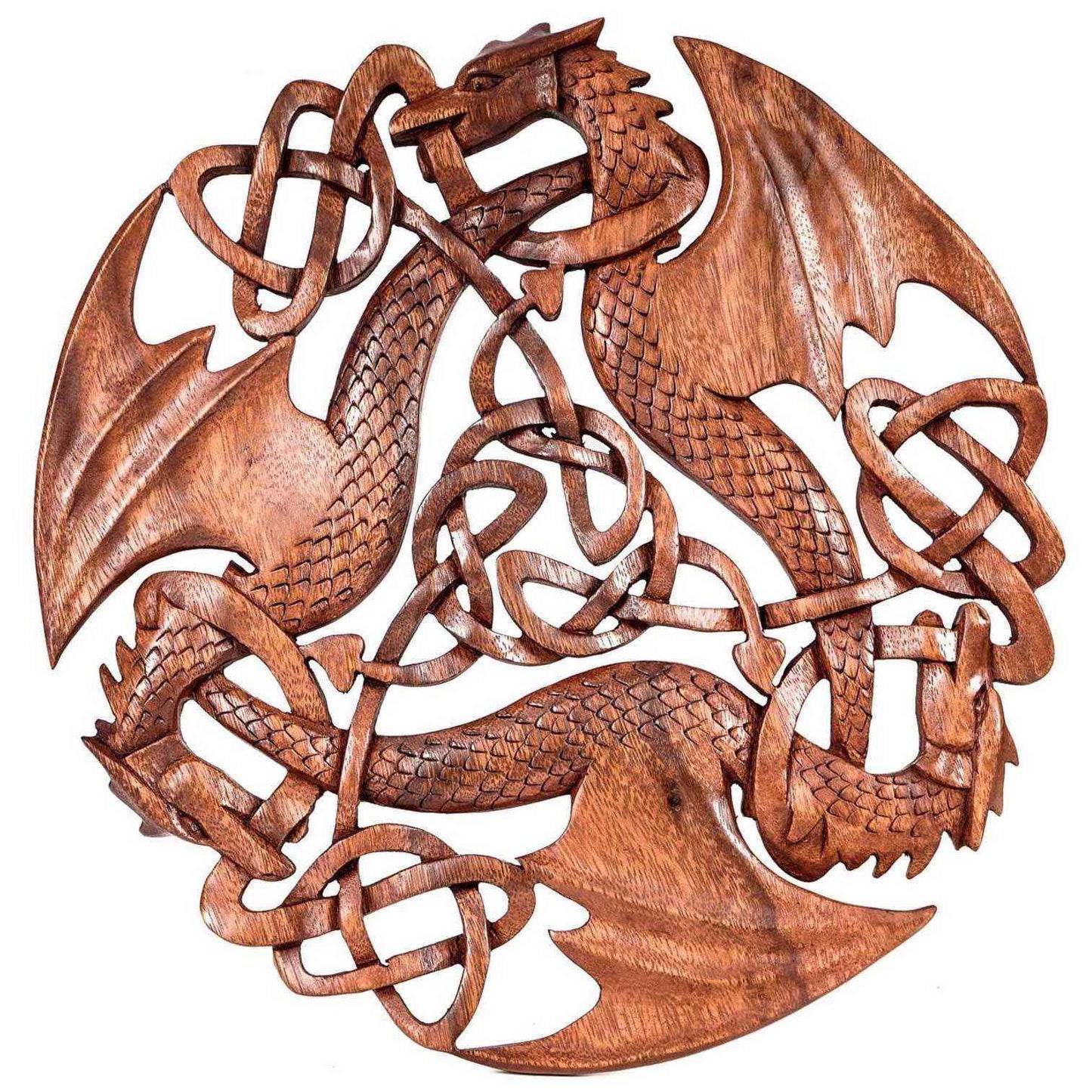 Wandschmuck Wandbild Drei keltische Drachen Holz geschnitztes Ornament
