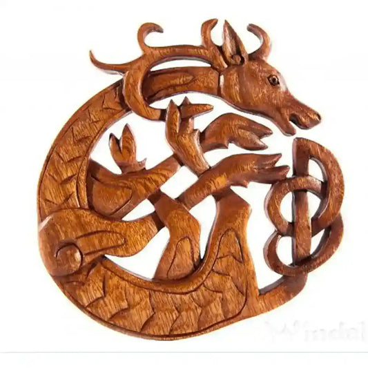 Wandschmuck Wandbild Keltischer Hirsch Holz geschnitztes Ornament Holz