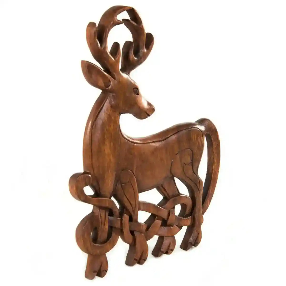 Wandschmuck Wandbild Keltischer Hirsch Holz handmade handgeschnitzt Wandrelief