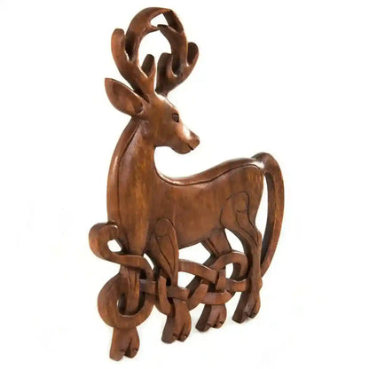 Wandschmuck Wandbild Keltischer Hirsch Holz handmade handgeschnitzt Wandrelief